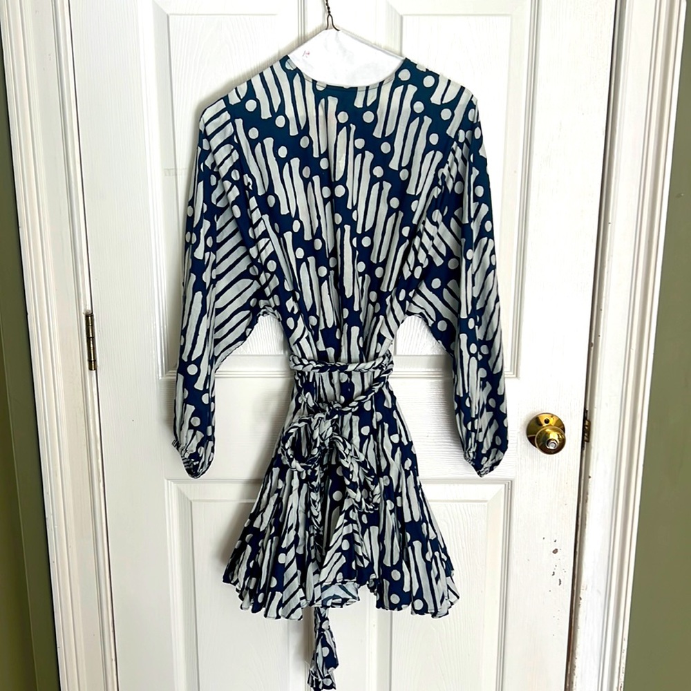 RHODE Ella Dress - Navy and cream tribal pattern, Size Small